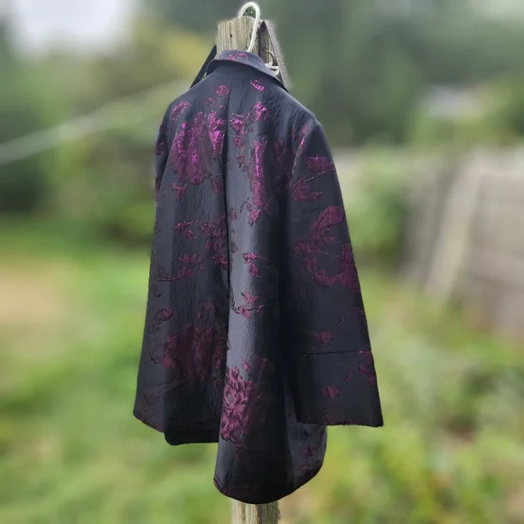 CHICO'S Black/Plum Travelers Floral Jacquard Jacket - Picture 10 of 14